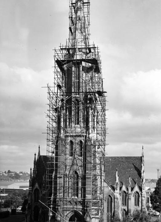 Black and white image, scaffolding, Dunedin & Otago